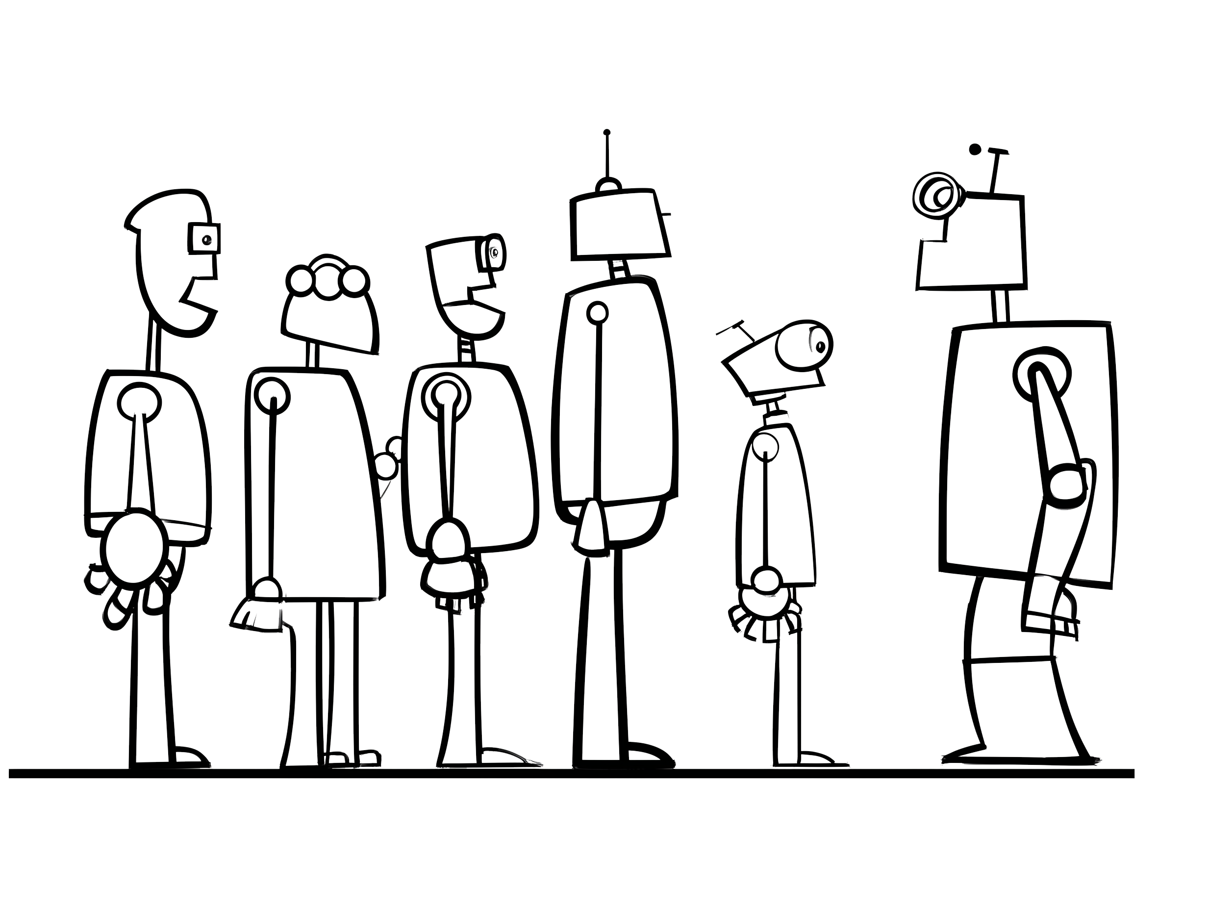 Illustration of several robots standing next to each other
